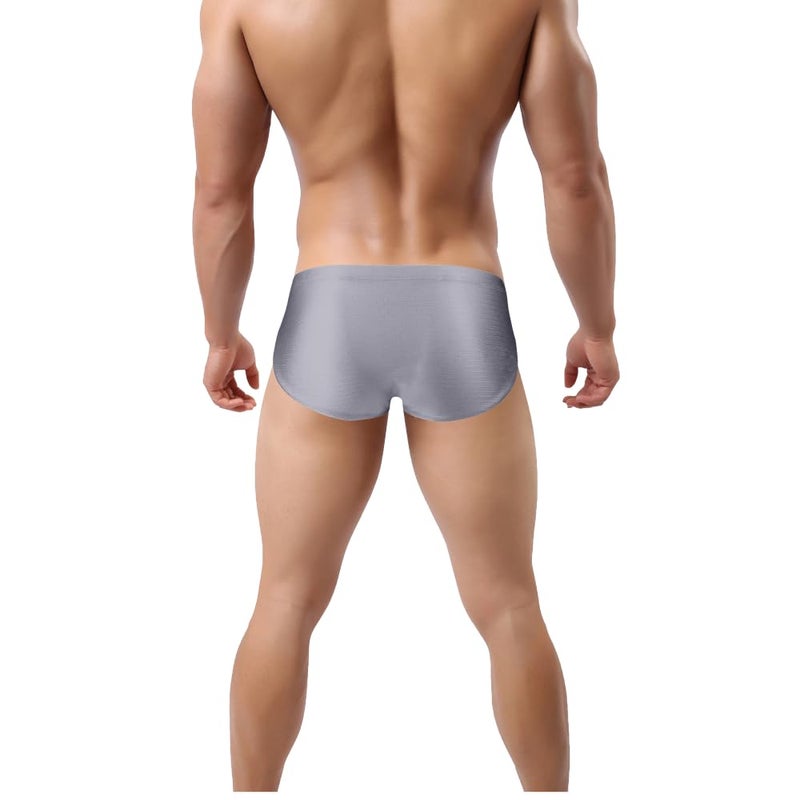 ZONBAILON Mens Sexy Bulge Enhancing Briefs Underwear Low Rise Ice Silk Big Ball Pouch Underpants Grey M - Image 2